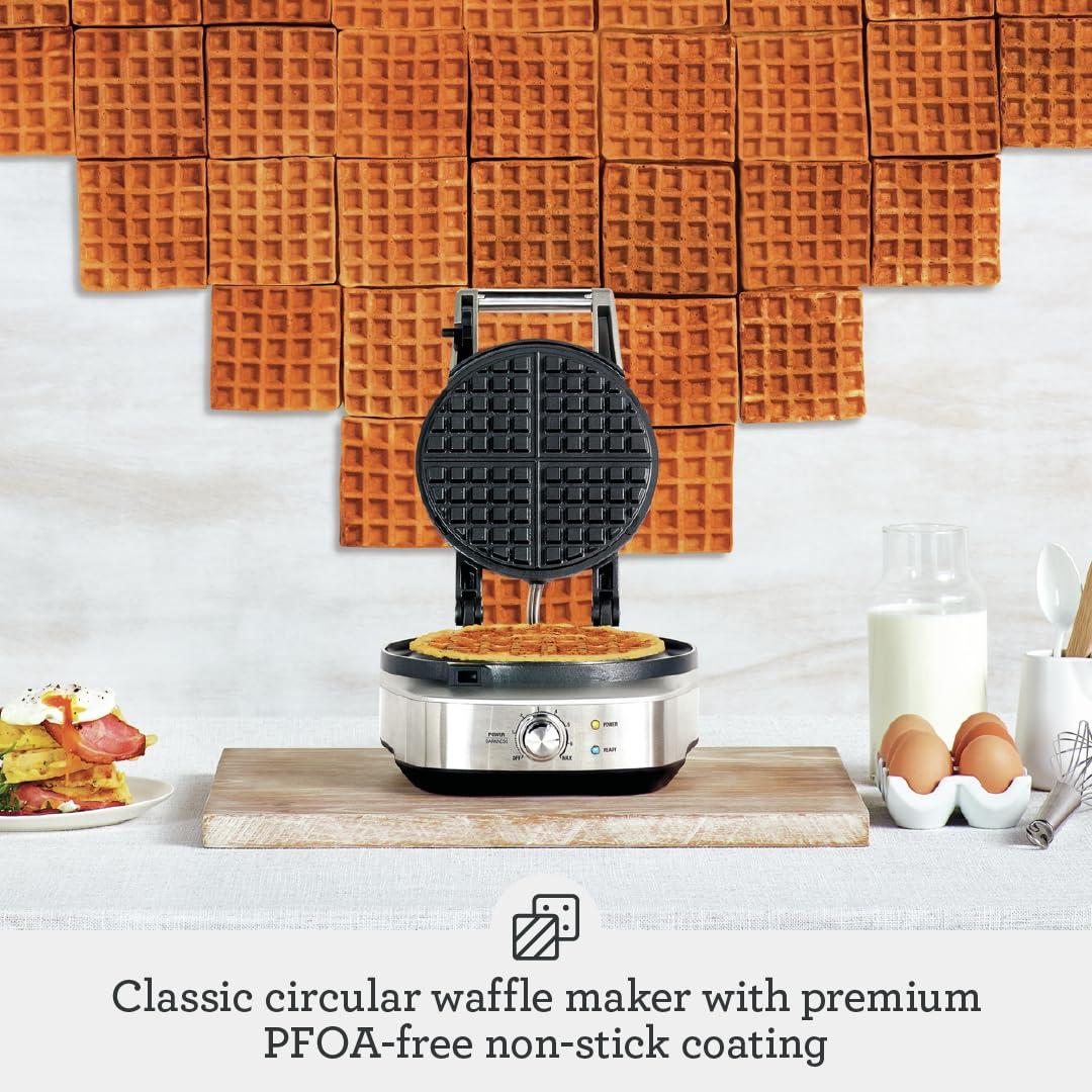 Breville BWM520XL No-Mess Classic Round Waffle Maker, Brushed Stainless Steel
