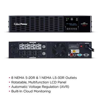 CyberPower PR3000RT2UC Smart App Sinewave UPS Battery Backup and Surge Protector, 3000VA/3000W, 30A, 9 Outlets, 2U Rack/Tower, AVR, Built-in Cloud Monitoring, UL Certified