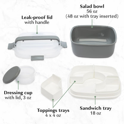 Goodful Stackable Lunch Box Container, Bento Style Food Storage with Removeable Compartments for Sandwich, Snacks, Toppings & Dressing, Leak-Proof and Made without BPA, 56-Ounce, Gray