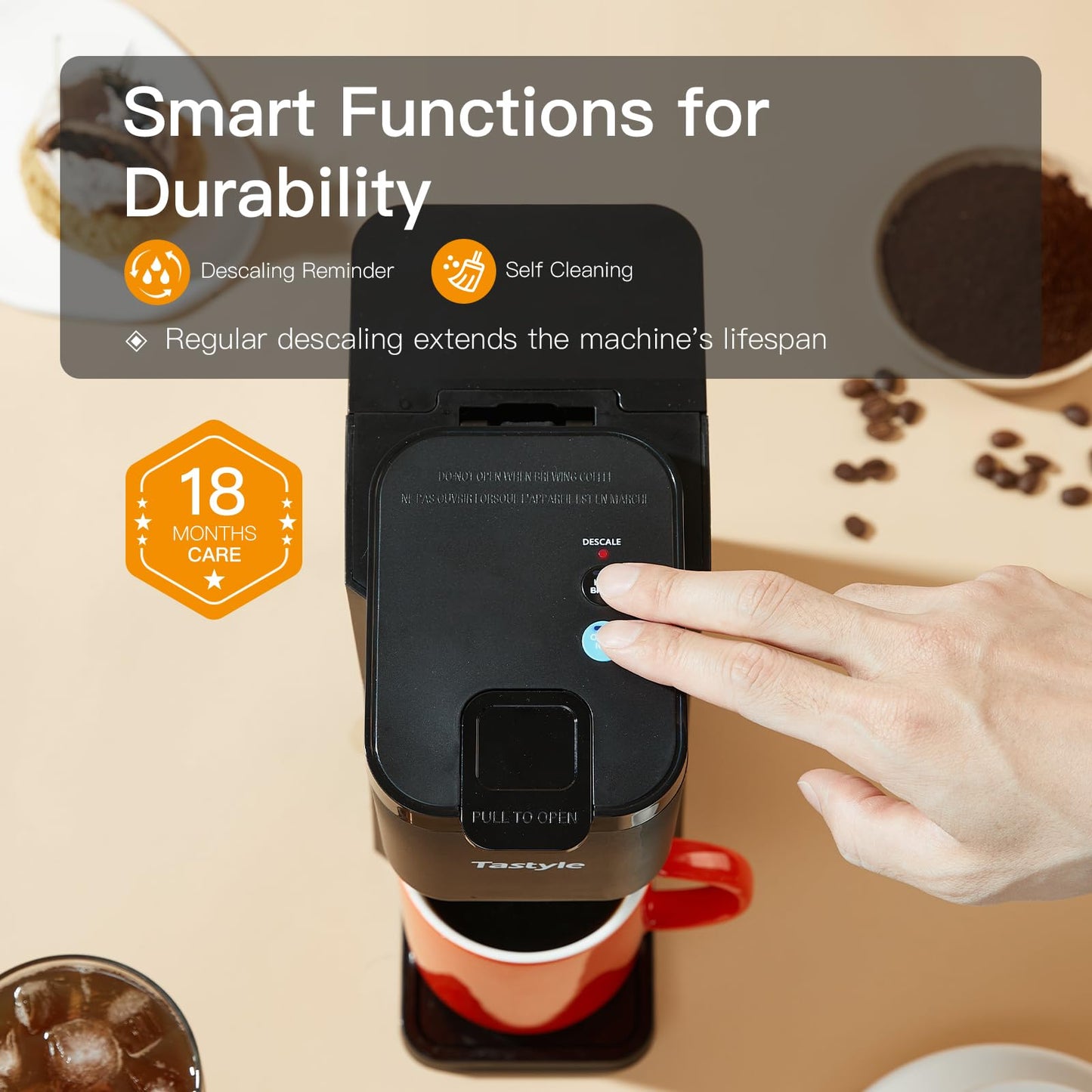 Tastyle Mini Hot and Iced Coffee Maker Single Serve, for K Cup and Ground, 6 to 14 Oz Brew Sizes, with Recipe Book, for Home, Travel, RV, Office and Dorm, Classic Black (2.0 Version)