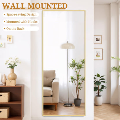 Accver Full Length Mirror 71"x26" Full Body Mirror Rectangle Free Standing Wall Mounted Leaning Floor Mirrors with Stand Aluminum Alloy Frame for Bedroom Cloakroom, Gold