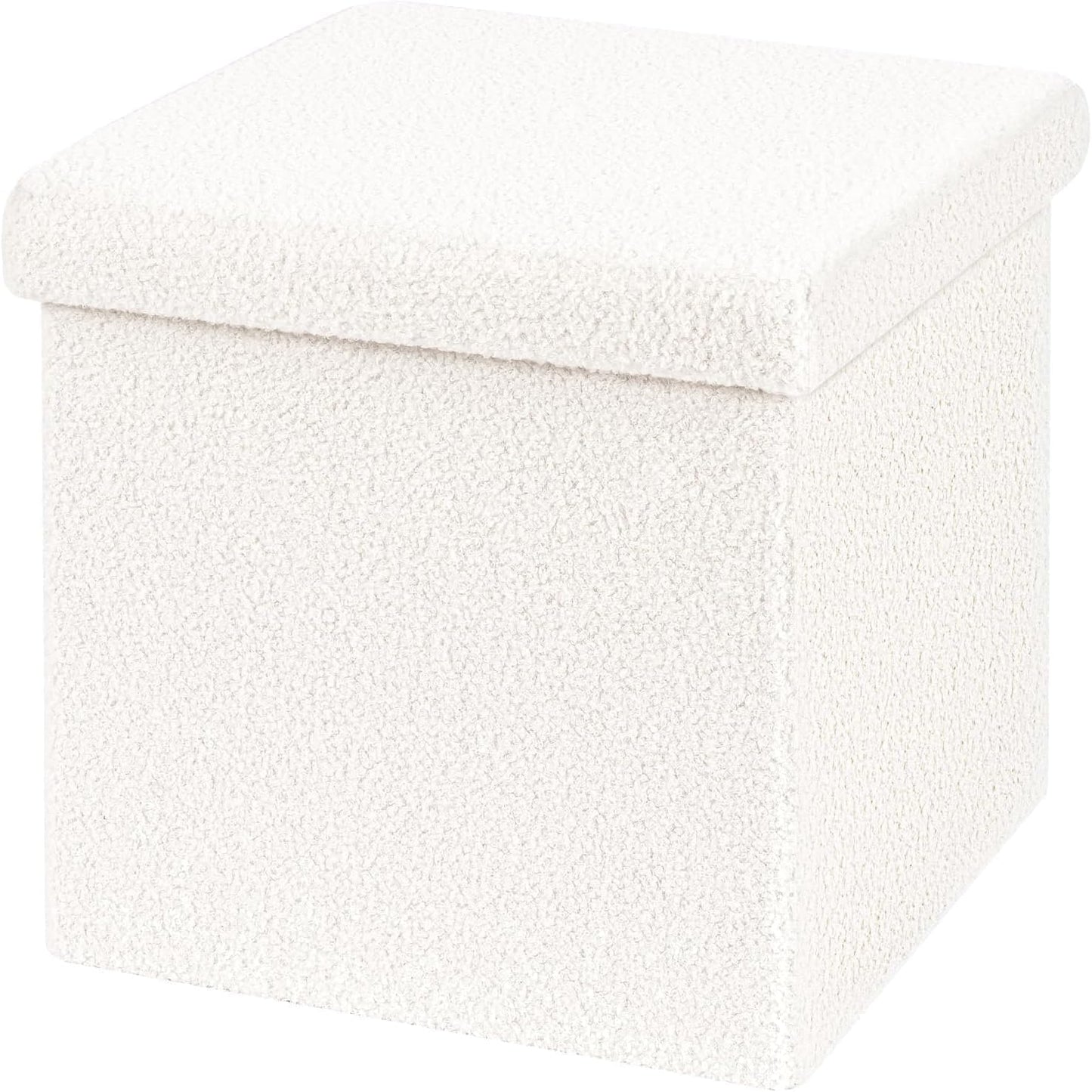 15"x15"x15" B FSOBEIIALEO Small Storage Ottoman Cube Sherpa Ottomans Foot Rest, Foldable Boucle Ottoman, Faux Teddy