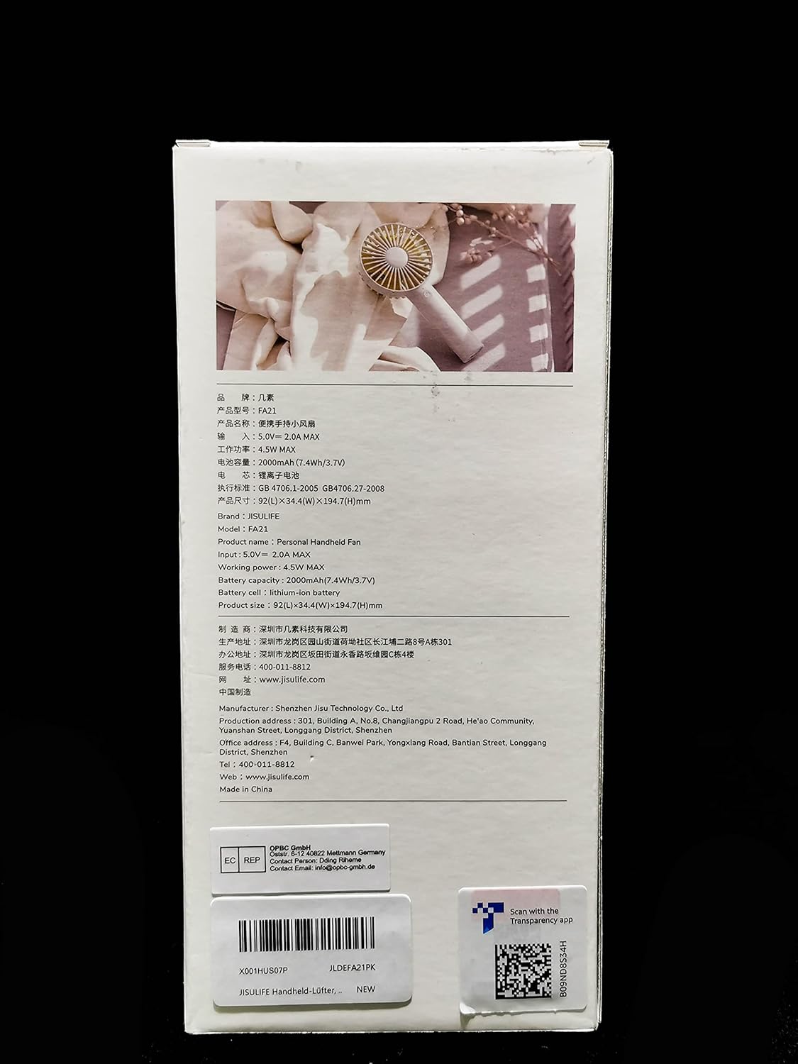 JISULIFE Portable Handheld Fan, USB Rechargeable, 3 Speeds, Personal Fan for Outdoor, Indoor, Travel, Office - Pink