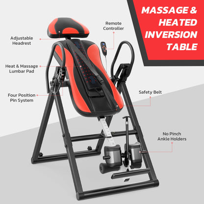 YOLEO Inversion Table Massage & Heat 2025 New Inversion Table for Back Pain Relief Equipment w/Remote Control, Reversible Ankle Holders, Heavy Duty up to 320lbs