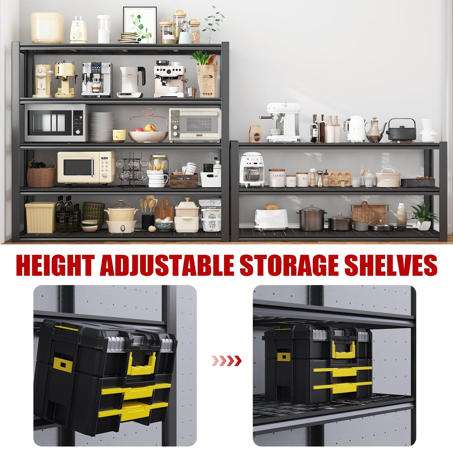 Homdox 3000LBS Heavy Duty Garage Shelving, 5 Tier Adjustable Storage Shelves, 60" W x 24" D x 72" H Metal Shelving Unit for Garage, Pantry, Basement, Black