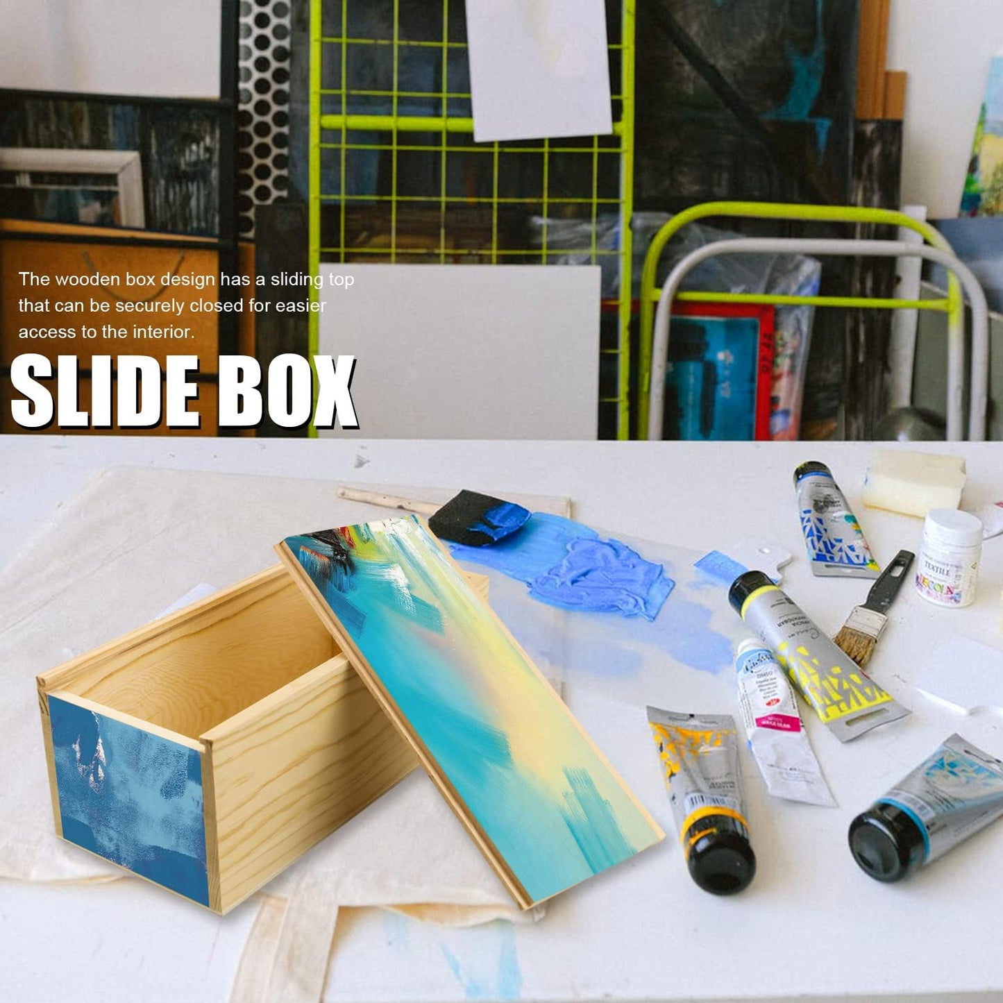 BILLIOTEAM 2 Pack Unfinished Wood Storage Box with Slide Lid,Blank Natural Wood Case Container for Christmas,Wedding,Party,Gift Jewelry Box,DIY Craft,Hobbies,Home Storage(7.87" x 3.94" x 3.15")