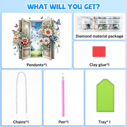 Bowetile Garden Scene Diamond Art Hanging Kits for Adults, Diamond Art Suncatchers Enchanted Flower Door, 5D Special Shape Diamond Painting Pendant Window Ornament Gifts for Home Wall Decor
