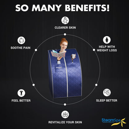 STEAMSPA Portable Steam Saunas for Home - Personal Sauna Steam Tent for Relaxation - Indoor Foldable Bathtube for Body Spa - Hand-Accessible Zippers, Remote Control Included (Blue)