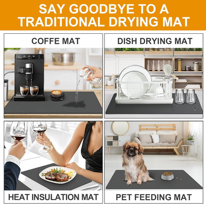 Dish Drying Mats for Kitchen Counter, Waterproof Mat for Coffee Bar Accessories, Deep Gray 16"*19"