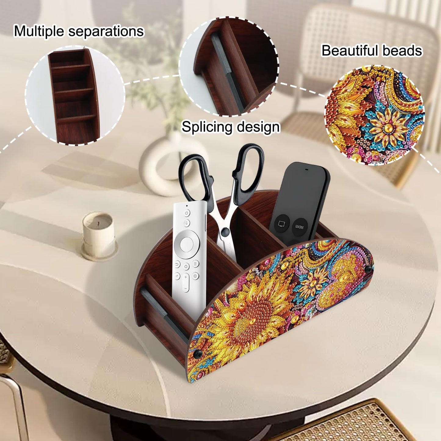 MVVMTOP Diamond Art Painting Organizer Box, DIY Sunflower Design Special Shape Diamond Partial Mosaic Handmade Making Kit Organizer Box, Modern Home Dining Living Room Table Top Decor Art Decoration