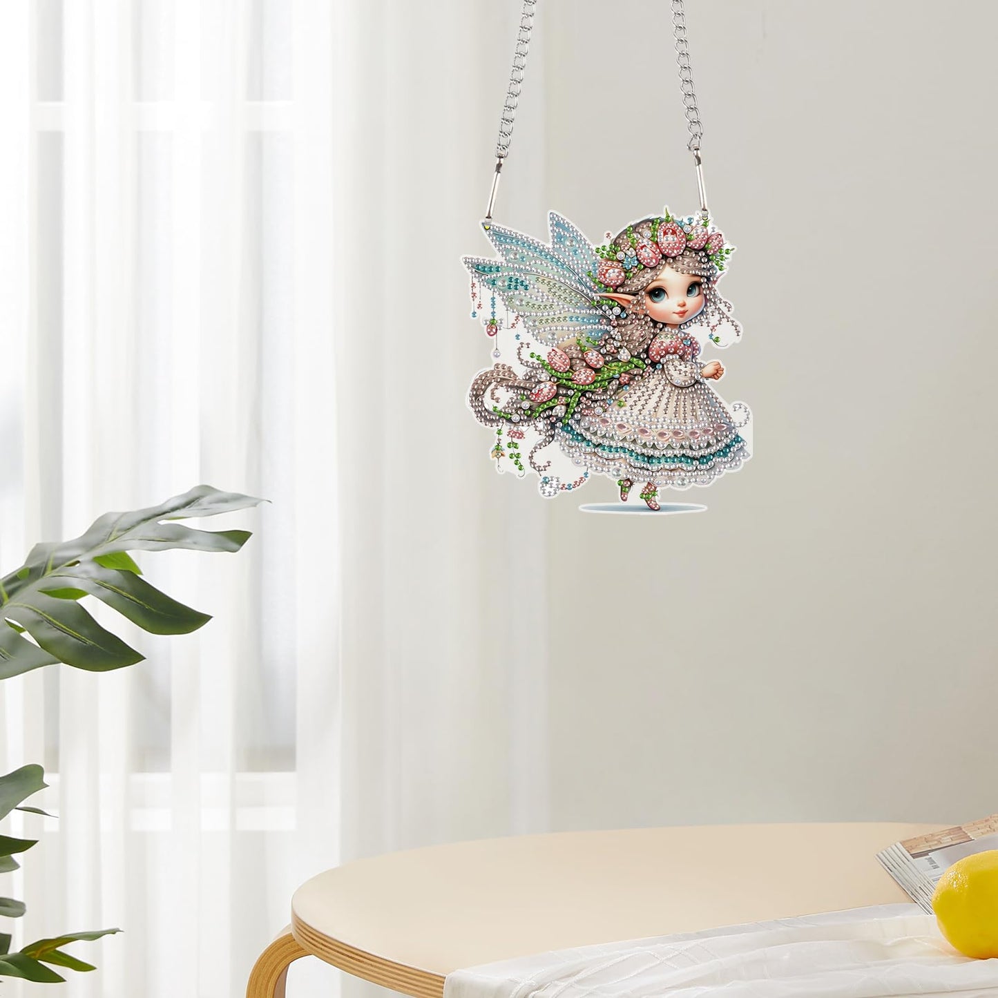 JZHYOAN Butterfly Fairy Diamond Painting Pendant Window Hanging Ornament Kit Diamond Art Tool Kit Crystal Art Elf Mosaic Making Kits Home Decor Pendant Cross Stitch Ornament Gem Arts Wind Chimes