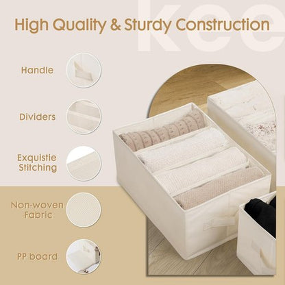 Criusia Large Clothes Organizer - 6 Pack Foldable Fabric Storage with Handles for Wardrobe | Beige