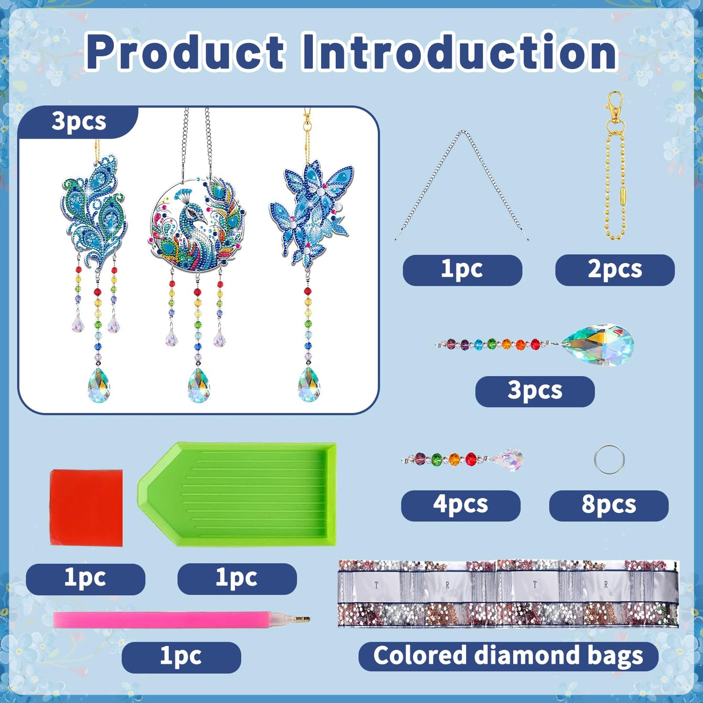 Arts and Crafts for Girls Ages 6-12, DIY Diamond Painting Kits for Kids Teens Adults, Birthday Gifts for 6 7 8 9 10 11 12 Year Old Girls, Peacock Butterfly Feather Wind Chimes for Home Garden Decor