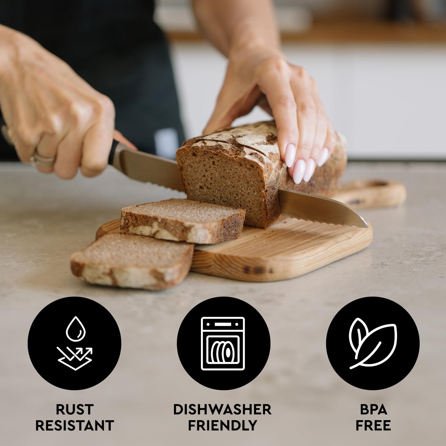 Zulay Kitchen Serrated Bread Knife - Ultra Sharp Stainless Steel Bread Knife for Homemade Bread, Cakes & Bagels - Razor Sharp Wavy Edge Bread Cutter & Slicer - 8-Inch Blade with 5-Inch Handle - Black