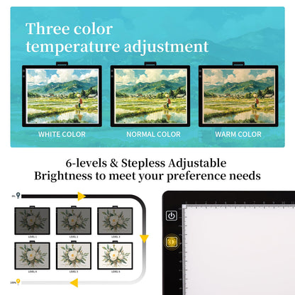 Magictaill Light Board for Diamond Painting, Rechargeable A3 Tracing Light Box with Stand and Clip,3 Colors Stepless Dimmable & 6 Levels Brightness Light Pad for Artist, Drawing, Sketching, Animation