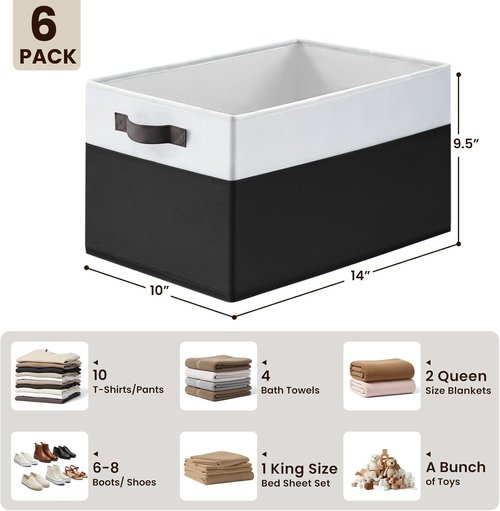 Criusia Closet Organizers - 6 Pack Storage Bins for Clothes & Bedding | Under Bed Containers (14L x 10W x 9.5H)