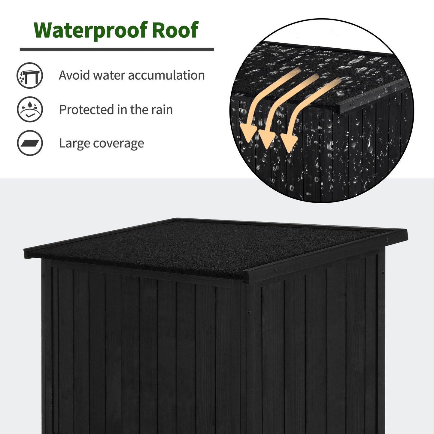 MCombo Outdoor Storage Cabinet, Wooden Storage Shed with Latch, Outside Garden Tool Shed with 2 Doors for Patio Yard Lawn, 0808 (Black, Medium)