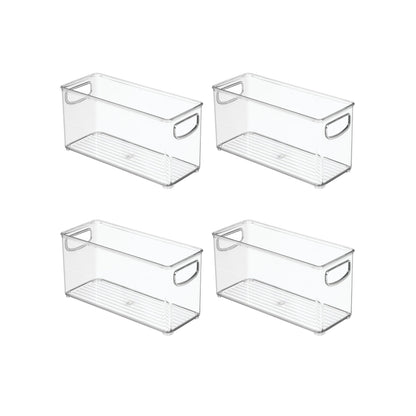 iDesign Slim Clear Plastic Stackable Storage Bin, Tall Narrow Organizer for Kitchen or Pantry, 4-Pack