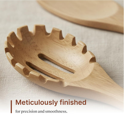 Koppen Rubber Wood Kitchen Utensils Set, Durable Wooden Cooking Spoon and Spatula Ladle for Nonstick Cookware, Non Toxic, Heat Resistant, Smooth Grip, Modern Elegant Design for Everyday (5 Piece Set)