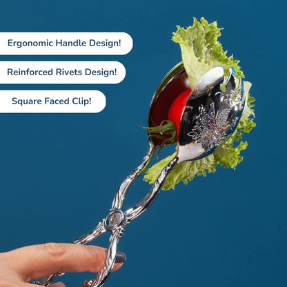 Rigeli Regent Stainless Steel Salad Tong, Cooking Tongs Bread Tongs, Multifunctional Scissors Serving Tong for Vegetables, Salads, Meat, Desserts, Appetizers, Steaks, Etc. (Silver)