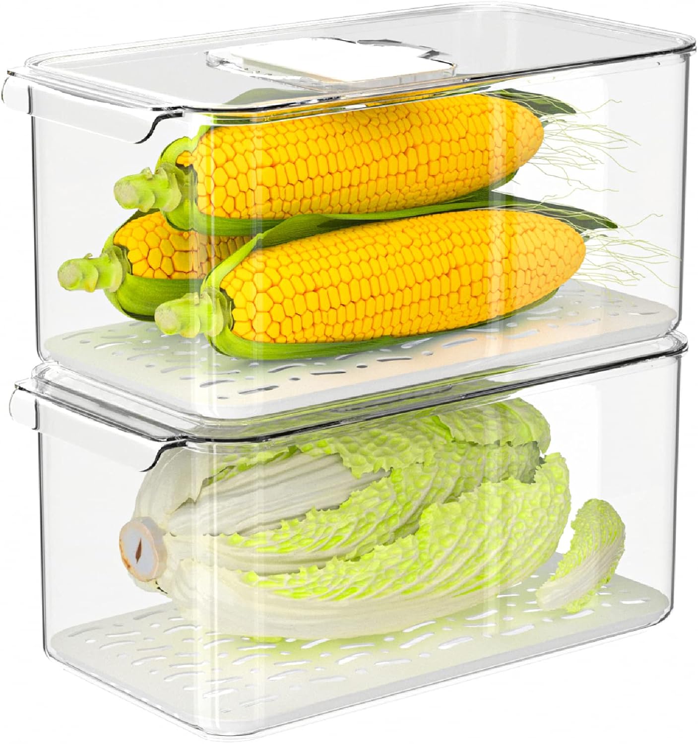 Large Crisper Lettuce Keeper, Vegetable Salad Storage Containers for Fridge - Pack of 2, 5700 ml Berry Bins