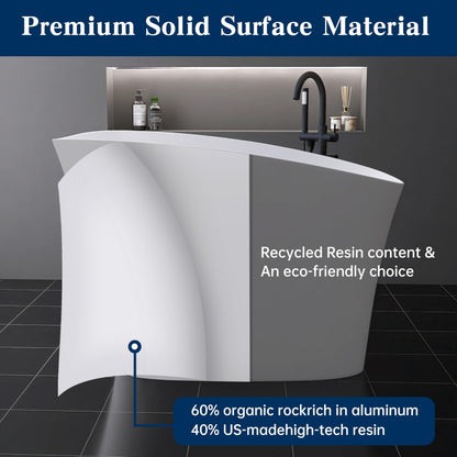 MEDUNJESS 51'' Japanese Soaking Tub Freestanding Bathtub Resin Stone Bathtubs Deep soaking Tub with Overflow and Pop-up Drain - White