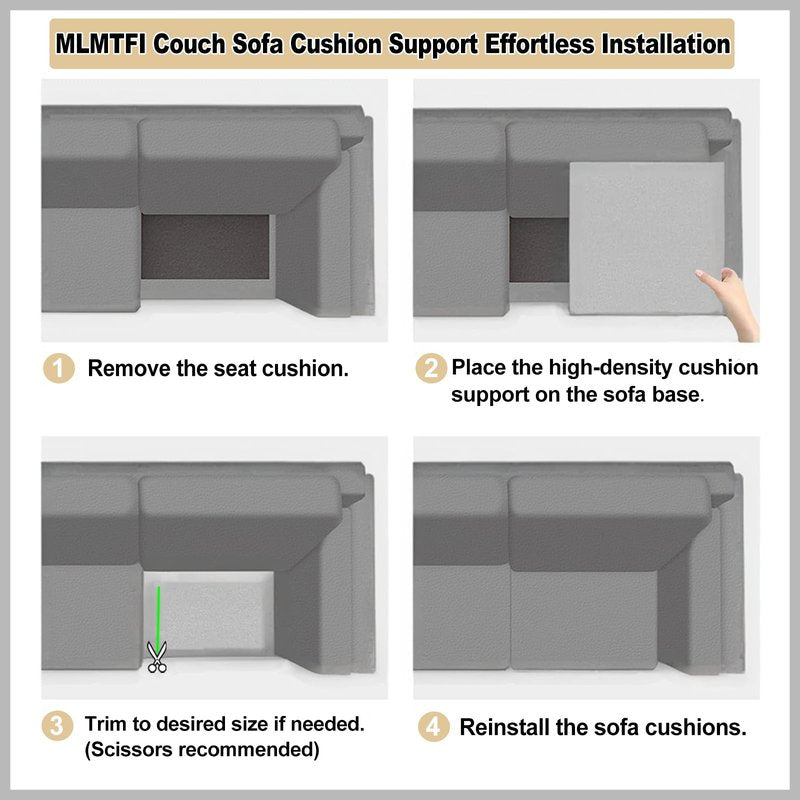 MLMTFI 22" x 22" Couch Cushion Support for Sagging Seat, 3 PCS Large Size Insert Sofa Cushion Support for Better Lift, 45D High-Density Foam Couch Replacement for Furniture Seat Sagging Repair, Grey