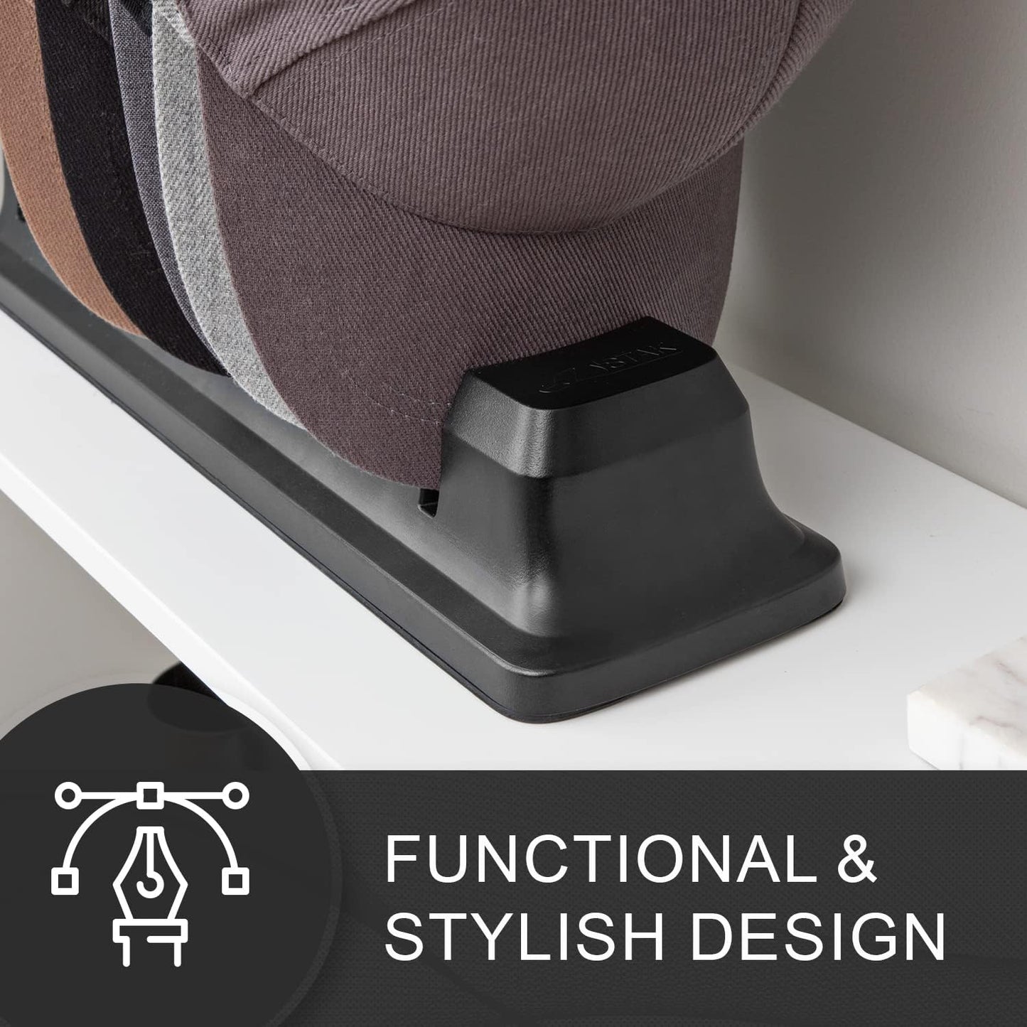 Hat Organizer for Baseball Caps, Holder for 10 Caps, No Install Required Closet Rack System - Black
