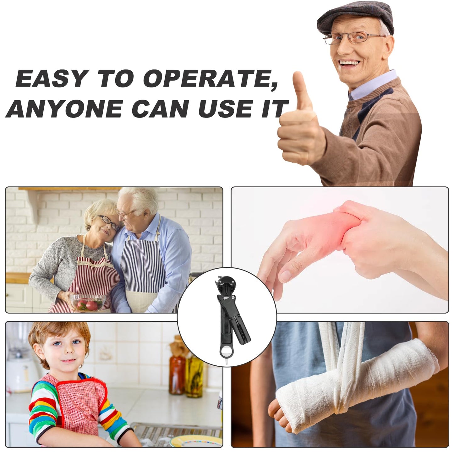 Banyaa 7 in 1 Jar Opener Bottle Opener and Wine Opener for Seniors with Arthritis, Weak Hands, Multi Retractable Magnetic Can Opener, Original Kitchen Lid Opener Tool (Black)