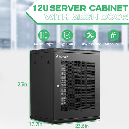 Network Rack Enclosure Cabinet Enclosure for Computer Data Networking Electronic Equipment, Removable Side Panels, Locks, 25in Depth (12U)