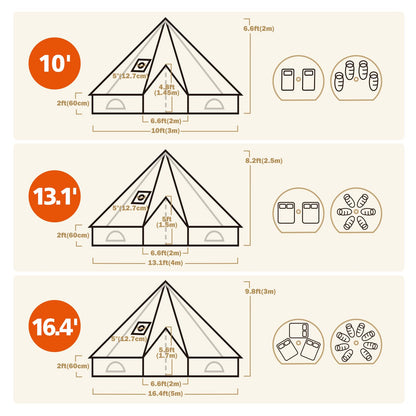 Canvas Bell Tent with Stove Jack - Waterproof and Breathable Yurt, Glamping Tent with Detachable Groundsheet for Camping Party