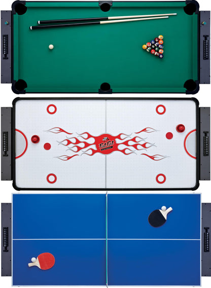Fat Cat 3-in-1 6 Foot Flip Multi Game Table, Air Hockey Table, Pool Table, and Table Tennis Combo with 110V Motor, Includes Accessories