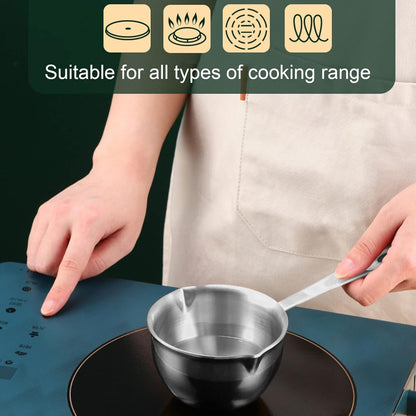 Stainless Steel Saucepan, Half Quart Heavy Bottom Cooking Pot with Pour Spout for Home Kitchen