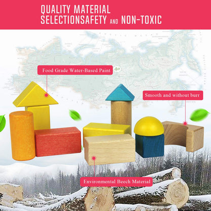 Migargle Wooden Building Blocks Set for Kids - Rainbow Stacker Stacking Game Construction Toys Set Preschool Colorful Learning Educational Toys - Geometry Wooden Blocks for Boys & Girls