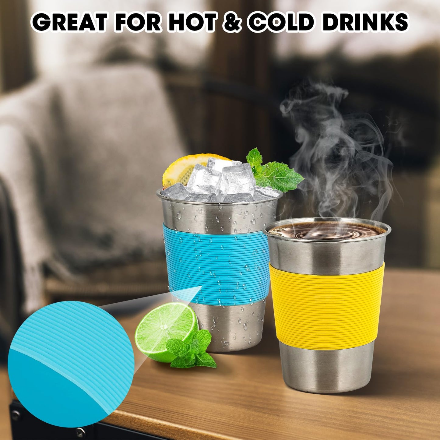 Qrooper Stainless Steel Cups, 12 Oz Metal Drinking Glasses for Kids and Adults, Metal Pint Cup Tumblers, Set of 5, Unbreakable and Stackable