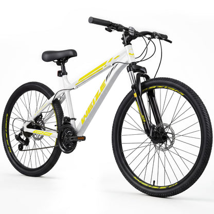 WEIZE Mountain Bike, 26/27.5-Inch Adult Bike, 21-Speed Rear Disc Brake, Lightweight Aluminum Frame for Men and Women, Comfort Saddle for Outdoor Trail Riding,White