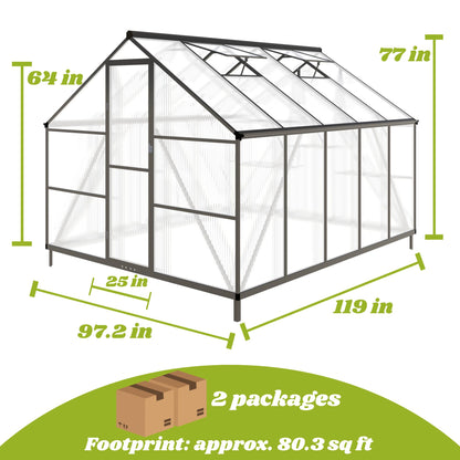 8x10 FT Greenhouses for Outdoors, Polycarbonate Greenhouse with PC Panels, Greenhouses for Outdoors for Yard, Garden, Hobby, Charcoal Black