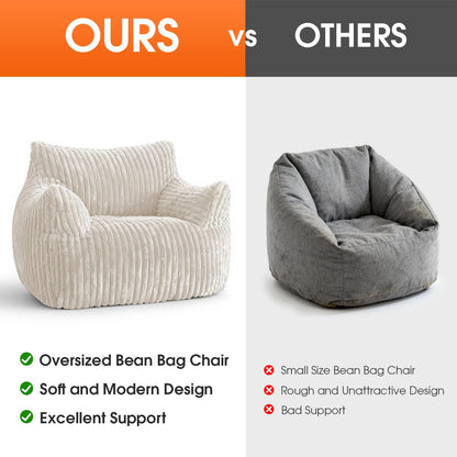 LuxMoment Giant Bean Bag Chair with Ottoman, Oversized Plush Comfy Bean Bag Sofa for Adults and Kids, Memory Foam Mini Couch Single Lounges for Living Room, Bedroom & Game Room(Beige)