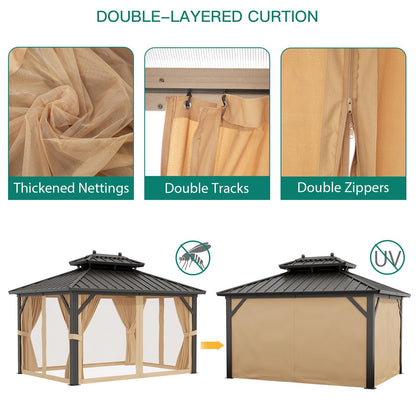 10' x 10' Hardtop Gazebo, Galvanized Steel Double Roof with Curtains & Netting – Sturdy Aluminum Frame Outdoor Patio Gazebo for Garden, Lawn, Deck and Backyard