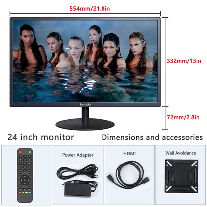 Benmiuko 24 inch Monitoring Display Screen Security Camera Monitor LCD Multi Functional Interface HDMI, BNC, VGA, AV, USB Input CCTV Computer Monitors Built in Speaker 1920x1080 Full HD