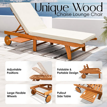 IDZO Upgraded Cushion Outdoor, 500lbs Capacity Patio Pool Loungers, Stackable and Foldable Design, Reclining Backrest, Federica Wood Chaise Lounge, Brown