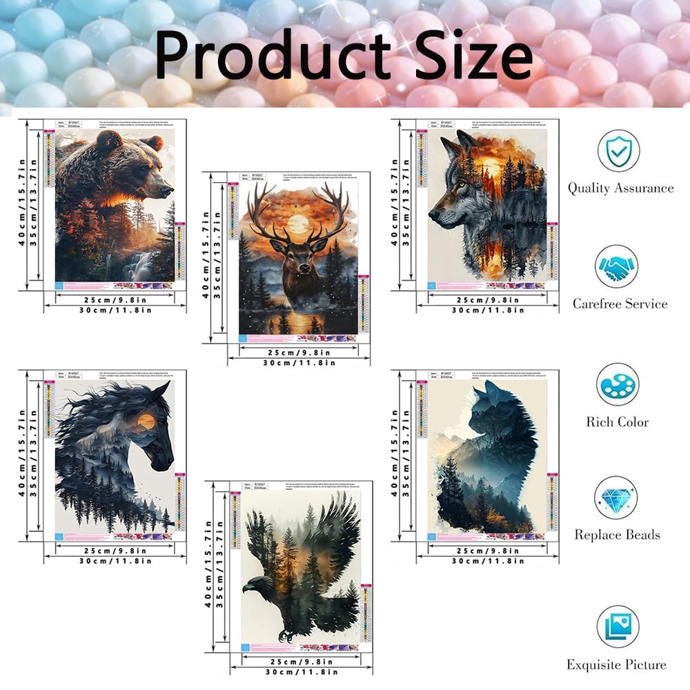 VIGEGU 6 Pack Diamond Art Kits for Adults,Forest Animals Diamond Painting Kit for Adults Beginners,Diamond Dots Gem Painting for Adults Home Decor 11.8x15.7inch