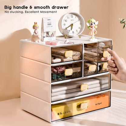 DETEIN 2 PACK Stackable Desk Organizer Stackable Storage Drawer Small Desk Organizer with Drawer Plastic Desktop Storage Organizer for Home, Office, Crafts, Pencils (White, M-1 Drawer, Pack of 2)