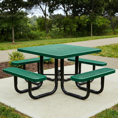 46” Square Heavy-Duty Expanded Metal Green Picnic Table