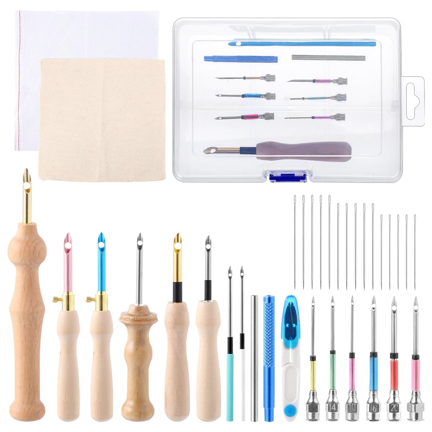 35 Pcs Punch Needle Kit, Punch Needle Tool Adjustable Punch Needle Embroidery Kits Include Wooden Handle Embroidery Pen Set, Big Eye Needles, Punch Needle Cloth - Valentines Gifts for Adults Beginne