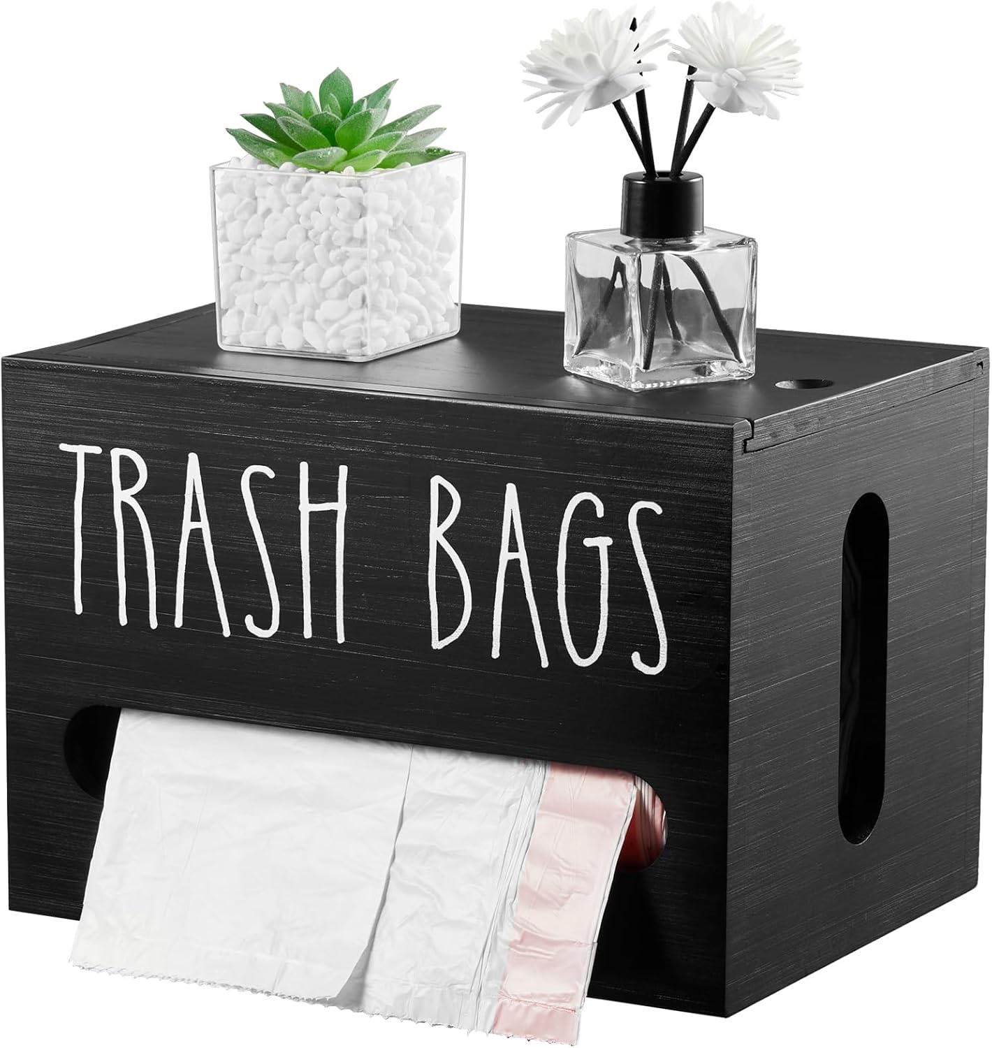 13-gallon Countertop, DRASTAR Trash Bag Dispenser, Large Wooden Trash Bag Holder Wall Mount, Black Roll Holder