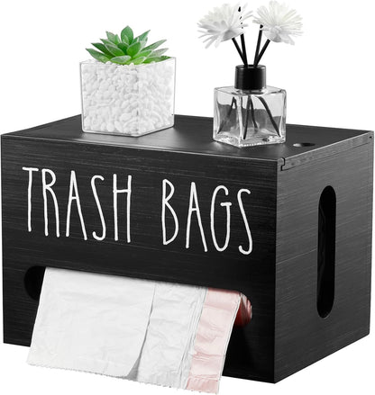 13-gallon Countertop, DRASTAR Trash Bag Dispenser, Large Wooden Trash Bag Holder Wall Mount, Black Roll Holder