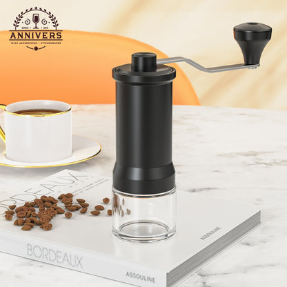 ANNIVERS Manual Coffee Grinder Hand Coffee Bean Grinder Burr Grinder, Adjustable Coarseness Ceramic Burr Glass Jar Stainless Steel Crank Brush, for Espresso French Press Drip, Moulin à Café Manuel