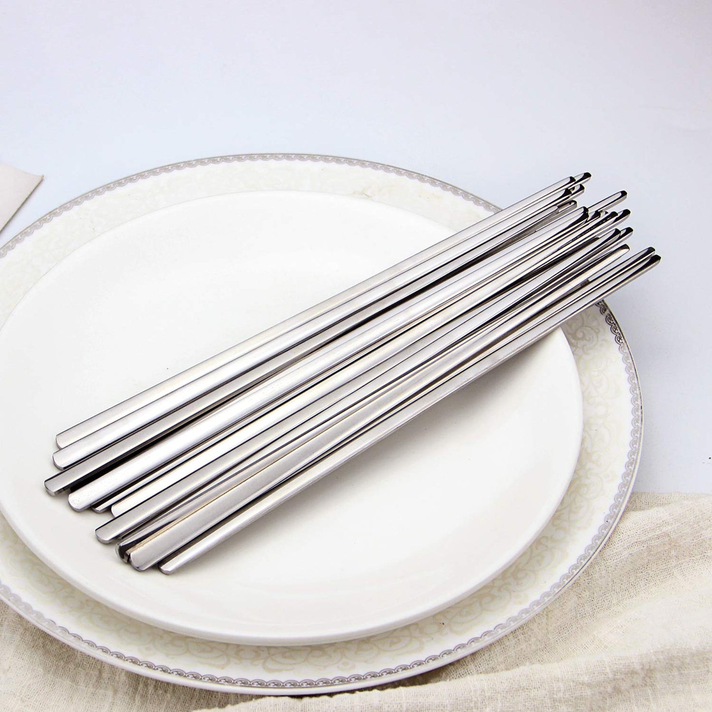 Metal Chopsticks,10 Pairs Stainless Steel Flat Chopsticks, IQCWOOD Premium Reusable Metal Chopstick, 8.66 Inch Dishwasher Lightweight Korean Chopsticks Set Reusable Classic Style for Dinner