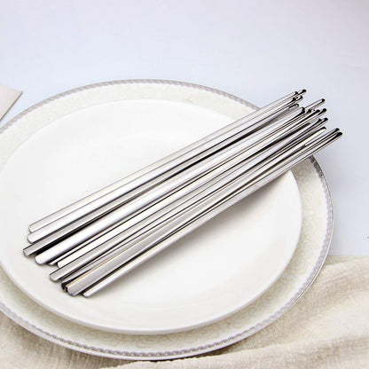 Metal Chopsticks,10 Pairs Stainless Steel Flat Chopsticks, IQCWOOD Premium Reusable Metal Chopstick, 8.66 Inch Dishwasher Lightweight Korean Chopsticks Set Reusable Classic Style for Dinner